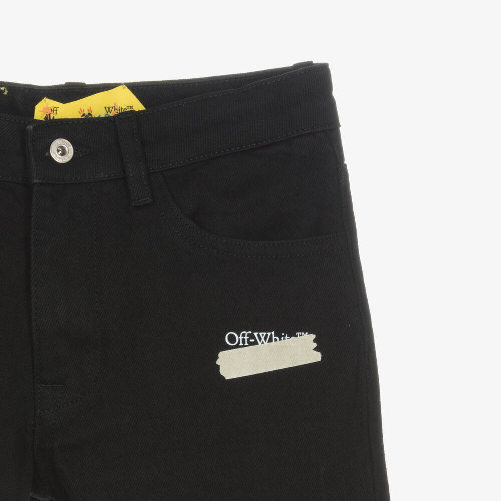 Off-White-جينز قطن دنيم لون أسود تينز ولادي | Childrensalon Outlet