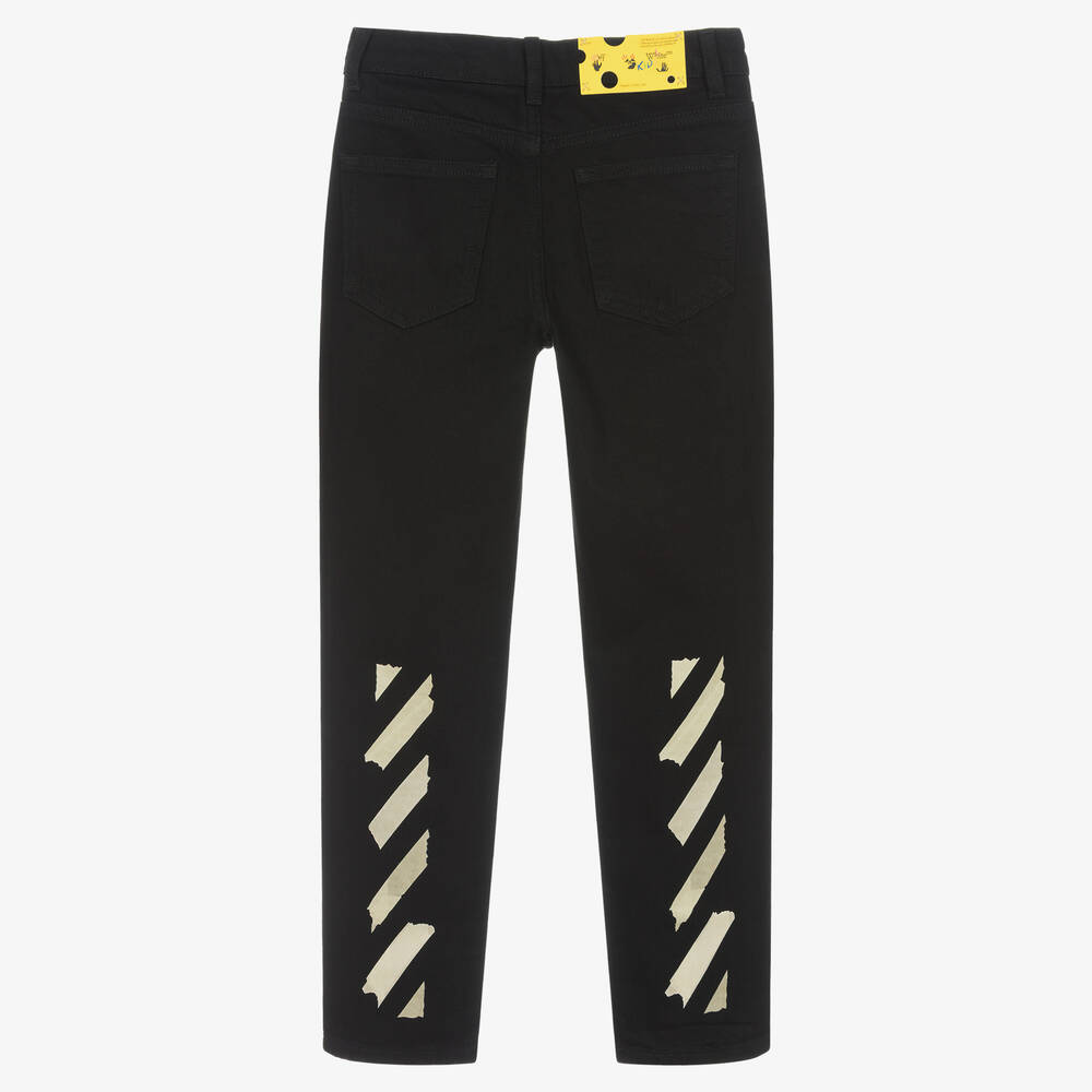 Off-White-جينز قطن دنيم لون أسود تينز ولادي | Childrensalon Outlet
