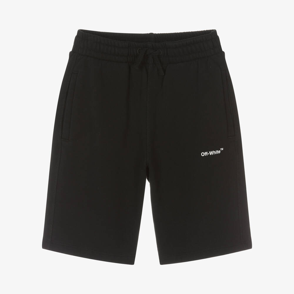 Off-White-Teen Boys Black Diagonals Logo Shorts | Childrensalon Outlet