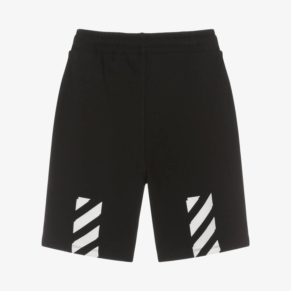 Off-White-Teen Boys Black Diagonals Logo Shorts | Childrensalon Outlet