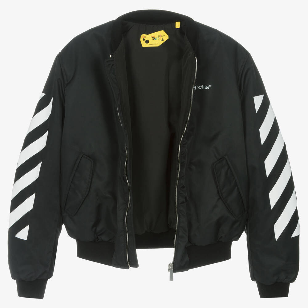 Off-White-Черная утепленная куртка-бомбер | Childrensalon Outlet
