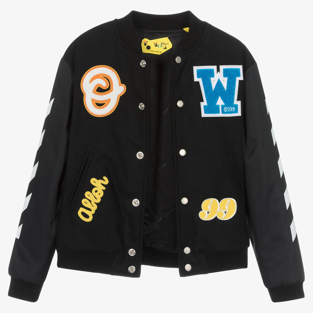 Off-White-Черная шерстяная куртка с диагоналями | Childrensalon Outlet