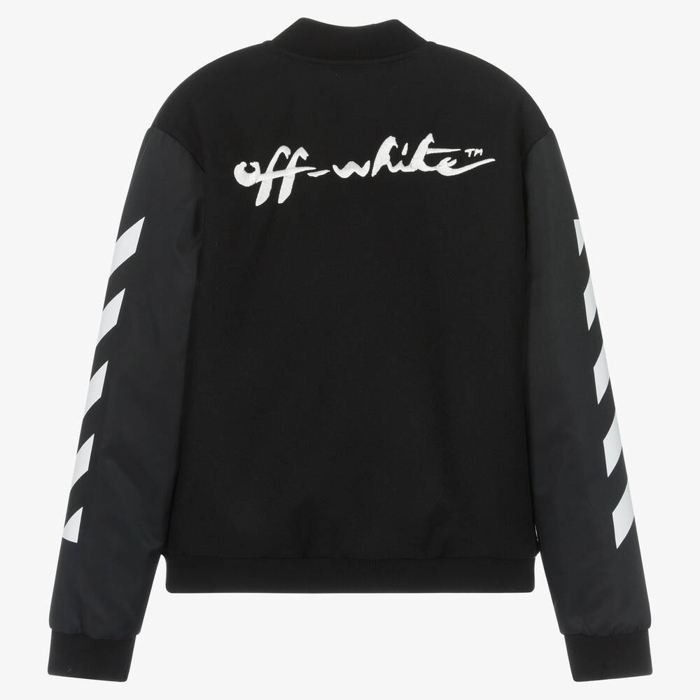 Off-White-Черная шерстяная куртка с диагоналями | Childrensalon Outlet