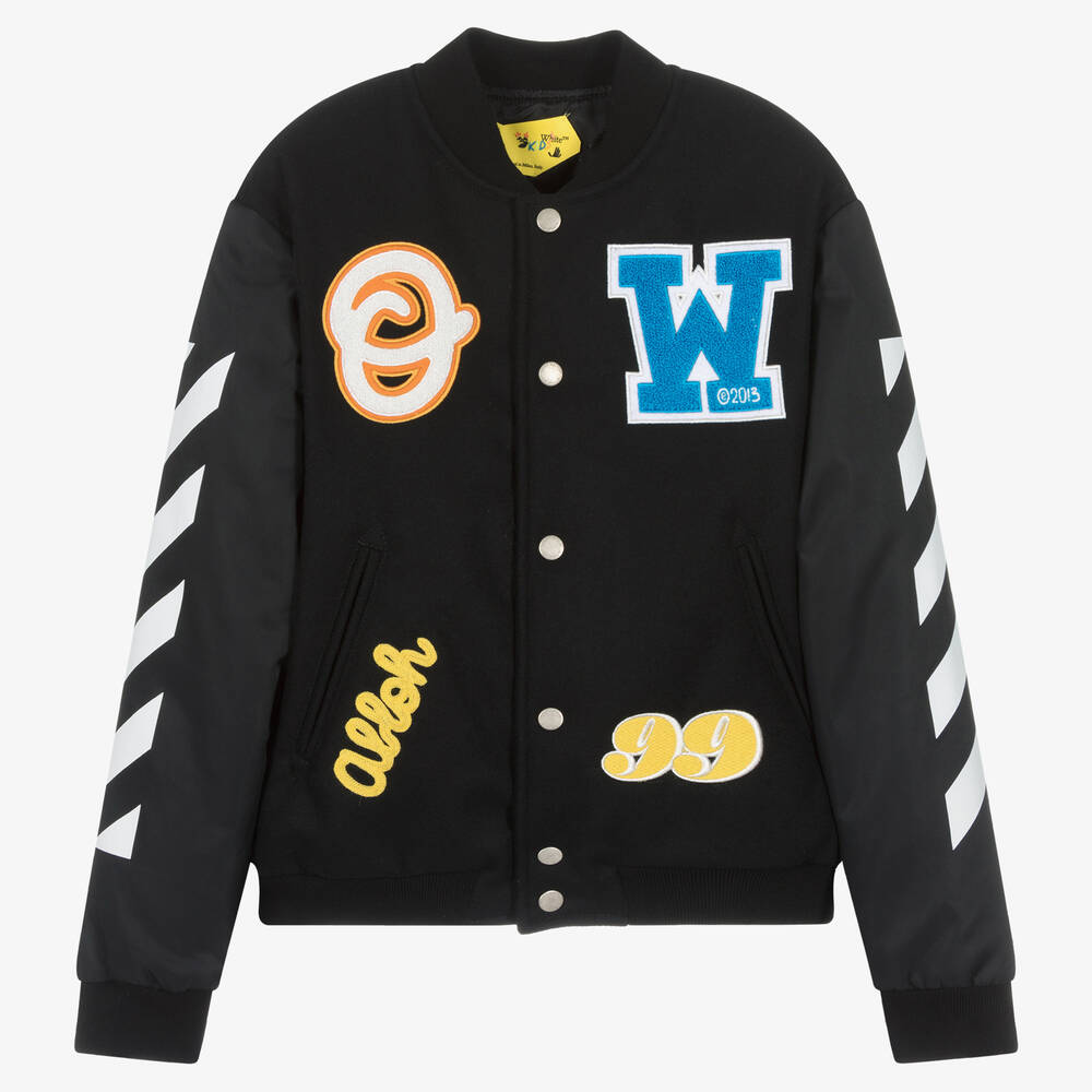 Off-White - Teen Boys Black Wool Varsity Diagonals Jacket | Childrensalon