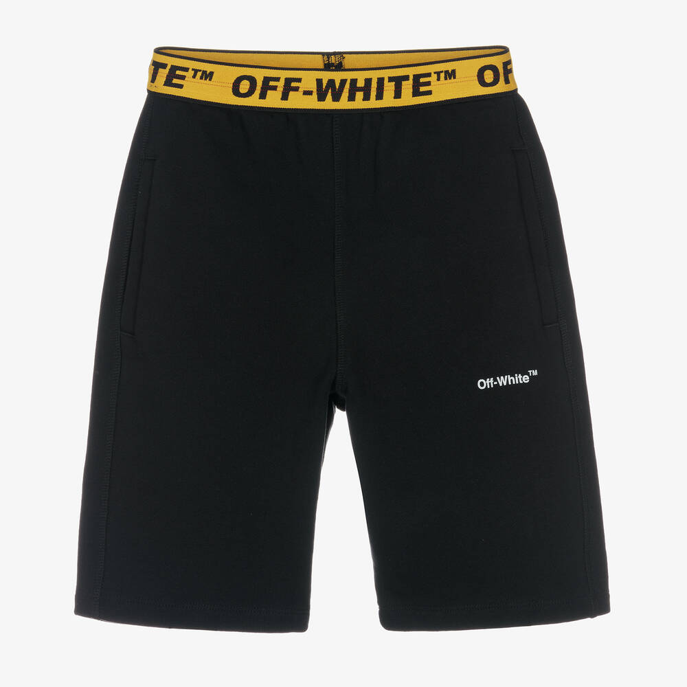 Off-White - Teen Boys Black & Yellow Logo Shorts | Childrensalon