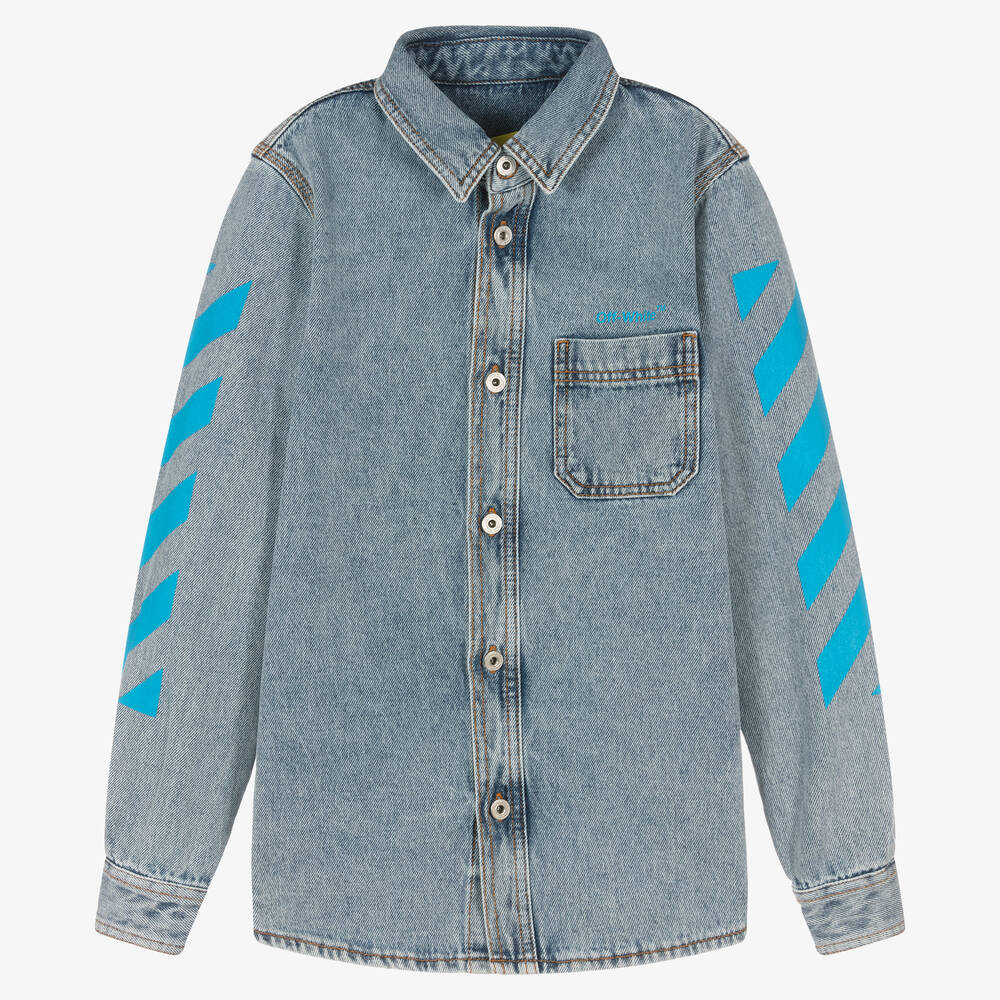 Off-White - Teen Boys Blue Diagonals Denim Shirt | Childrensalon