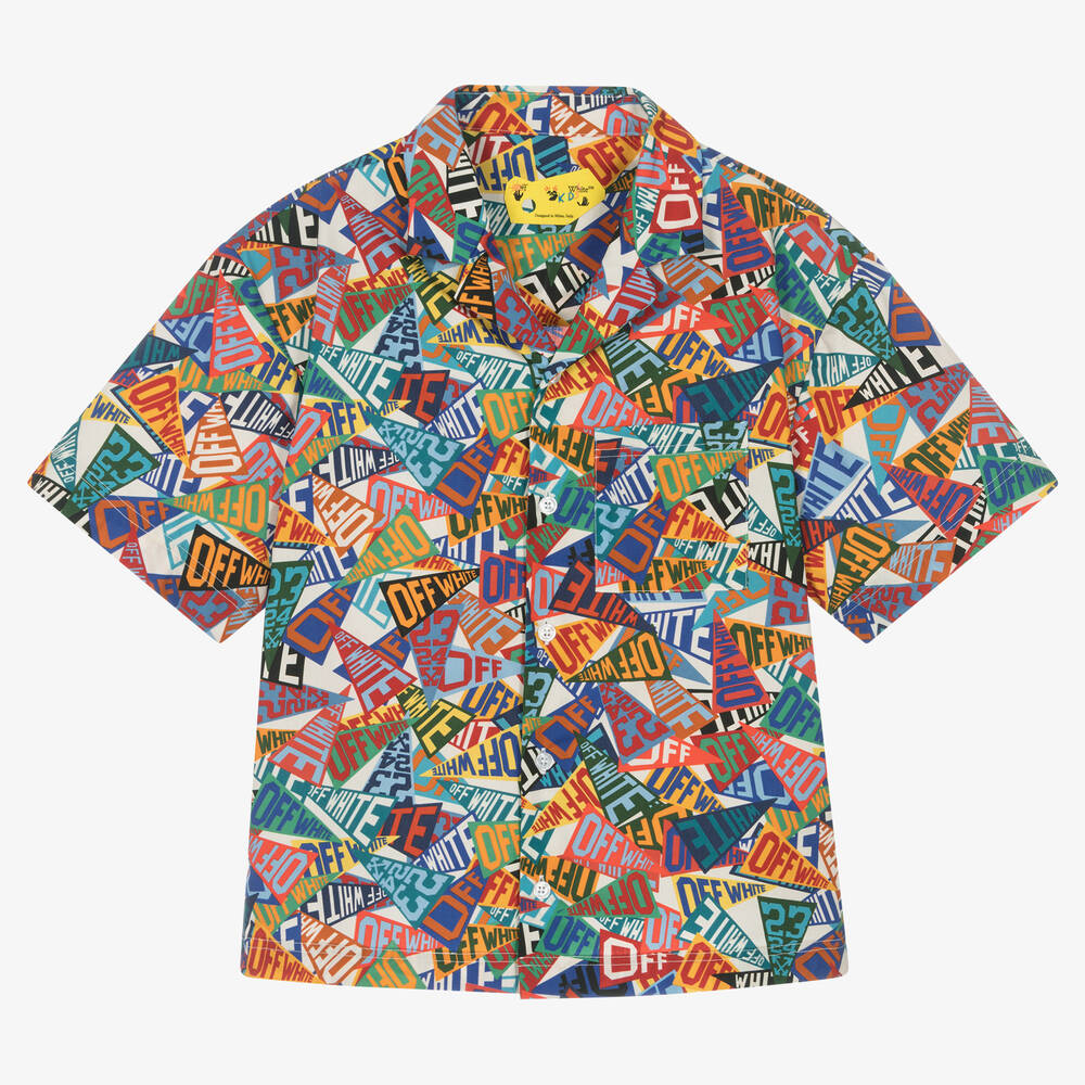 Off-White-Teen Boys Blue & Red Cotton Flag Shirt | Childrensalon Outlet