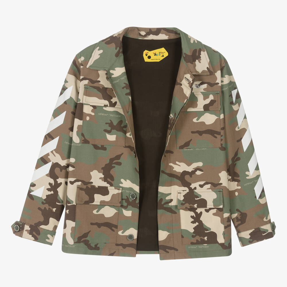 Off-White-Teen Boys Green & Brown Camouflage Jacket | Childrensalon Outlet