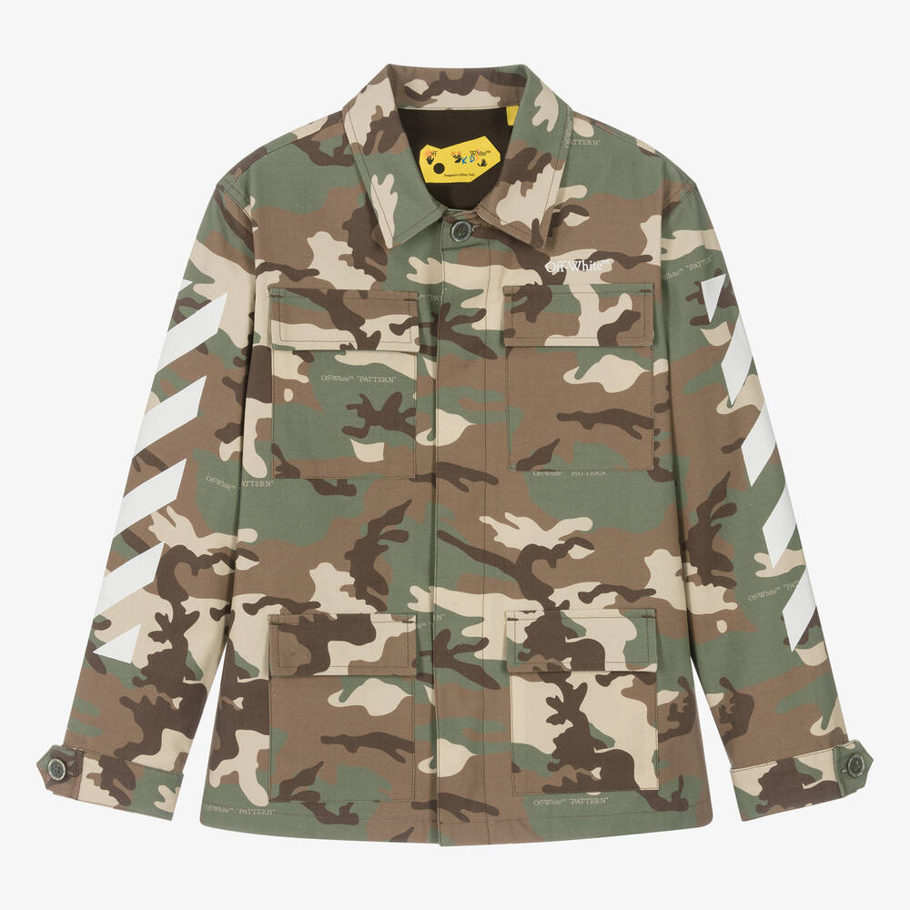 Off-White-جاكيت قطن لون أخضر وبني تينز ولادي | Childrensalon Outlet