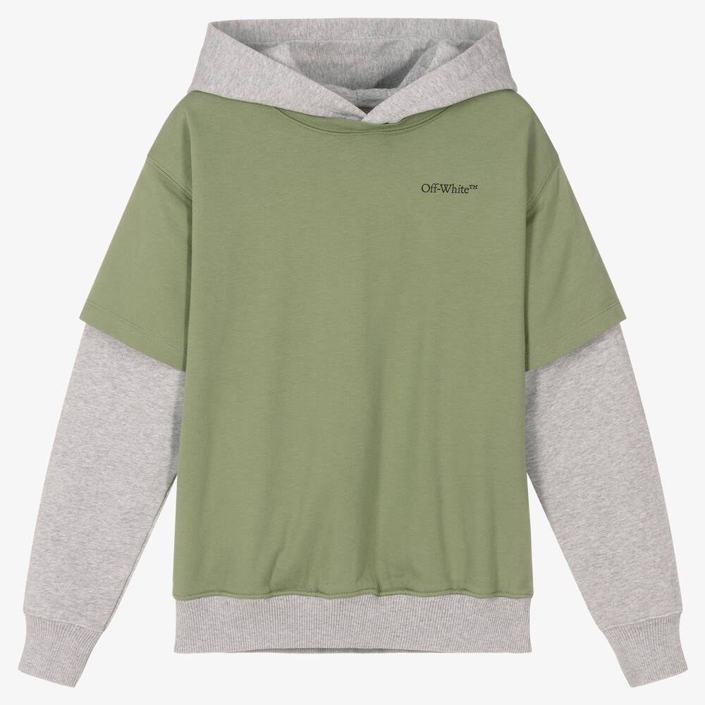 Off-White - Teen Boys Green & Grey Logo Hoodie | Childrensalon