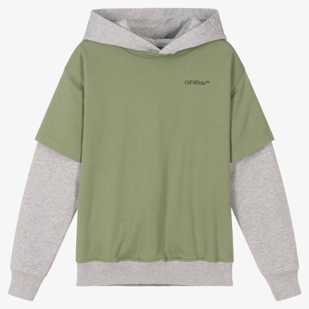 Off-White - Sweat à capuche vert et gris ado | Childrensalon