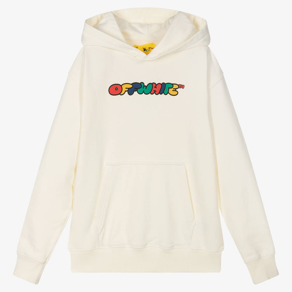 Off-White - Sweat à capuche ivoire en coton ado | Childrensalon