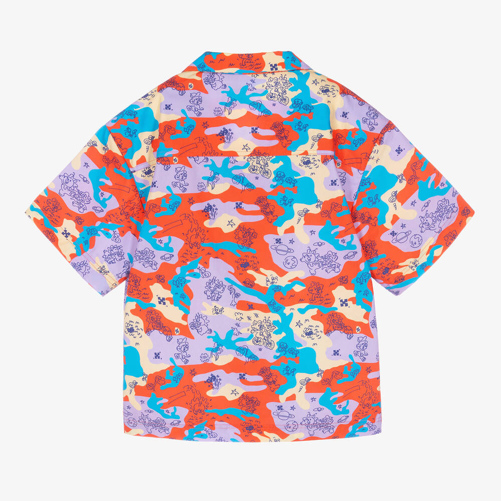Off-White-Teen Boys Red & Purple Abstract Poplin Shirt | Childrensalon Outlet
