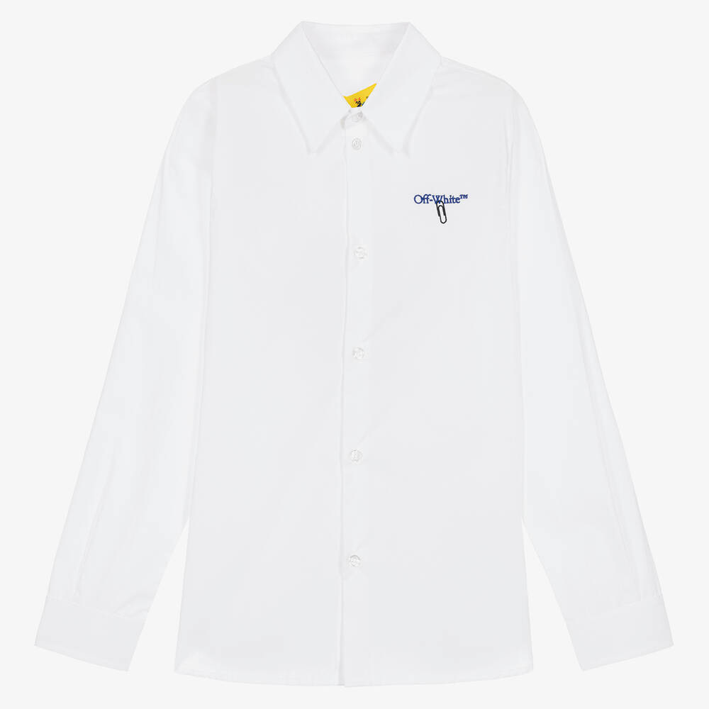 Off-White - قميص قطن بوبلين لون أبيض تينز ولادي | Childrensalon