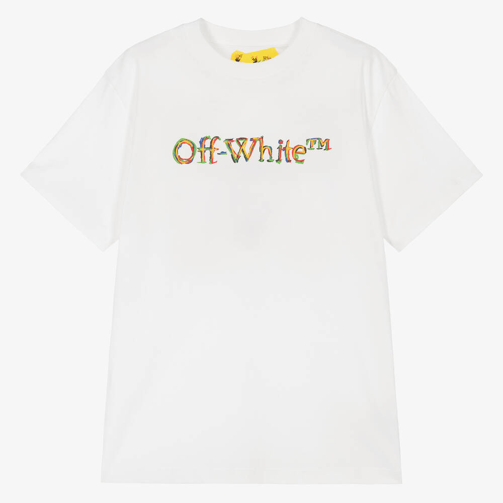 Off-White-Teen Boys White Cotton T-Shirt | Childrensalon Outlet