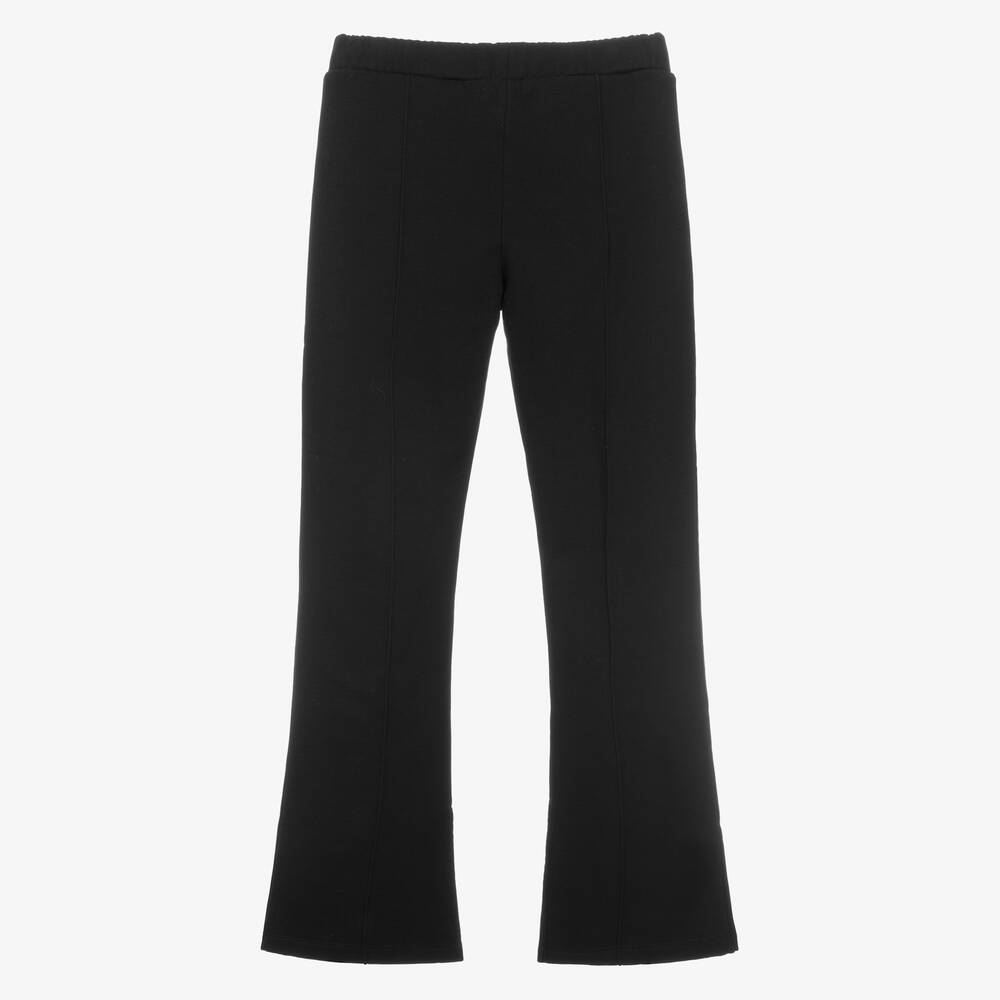 Off White Teen Girls Black Cotton Flared Joggers