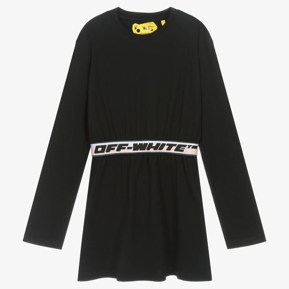 Off-White - Robe noire en coton à bande ado | Childrensalon