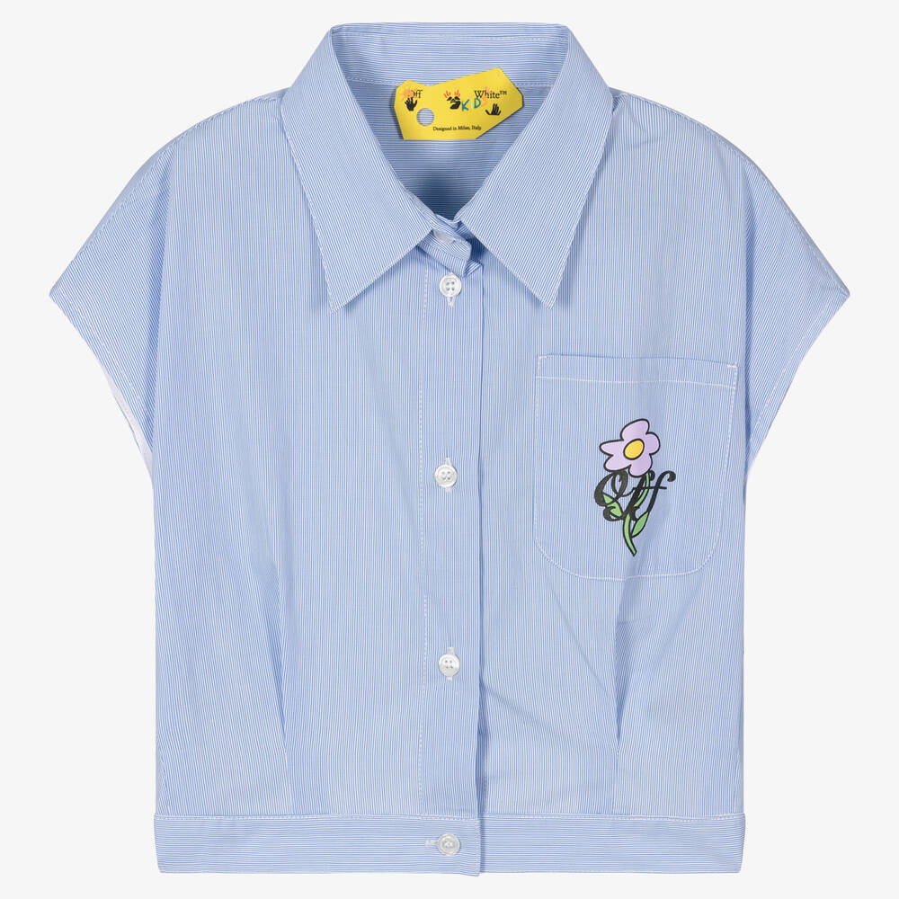 Off-White - Chemisier bleu rayé à fleurs ado | Childrensalon