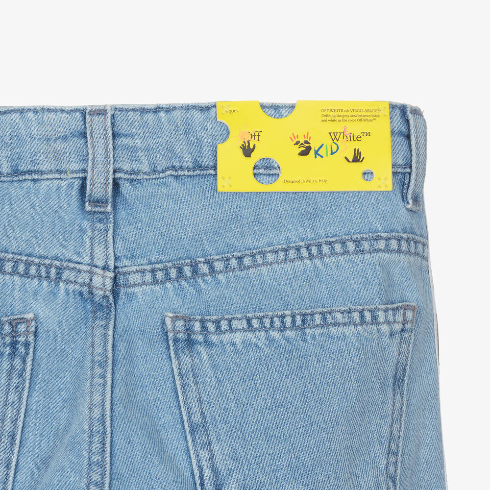 Off White Teen Girls Blue Tapered Logo Jeans