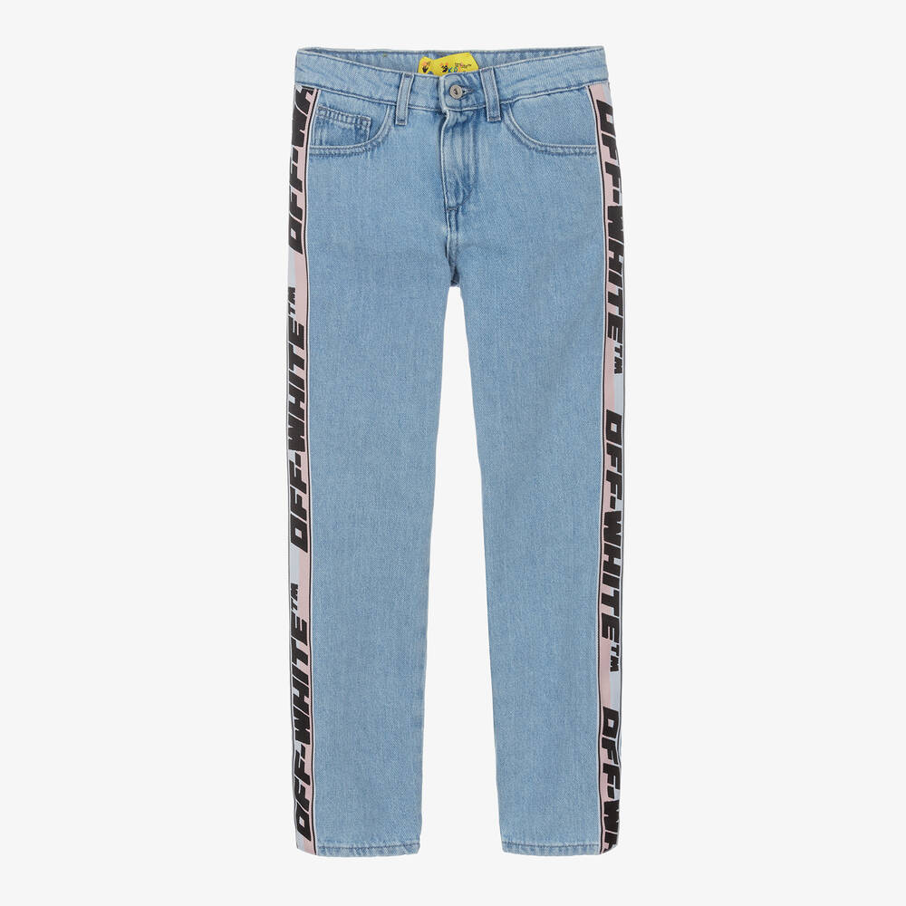 Teen Girls Blue Tapered Logo Jeans