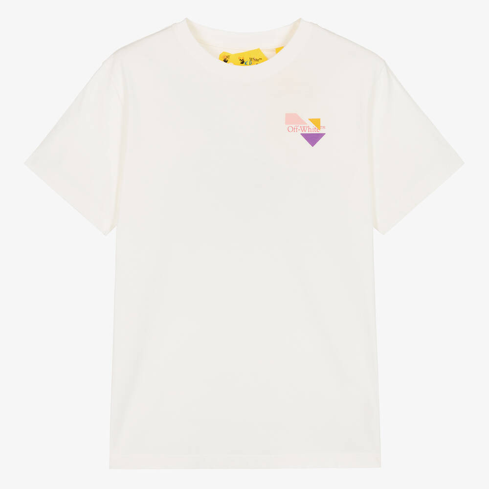 Off-White - Teen Girls Ivory Cotton Geometric T-Shirt | Childrensalon