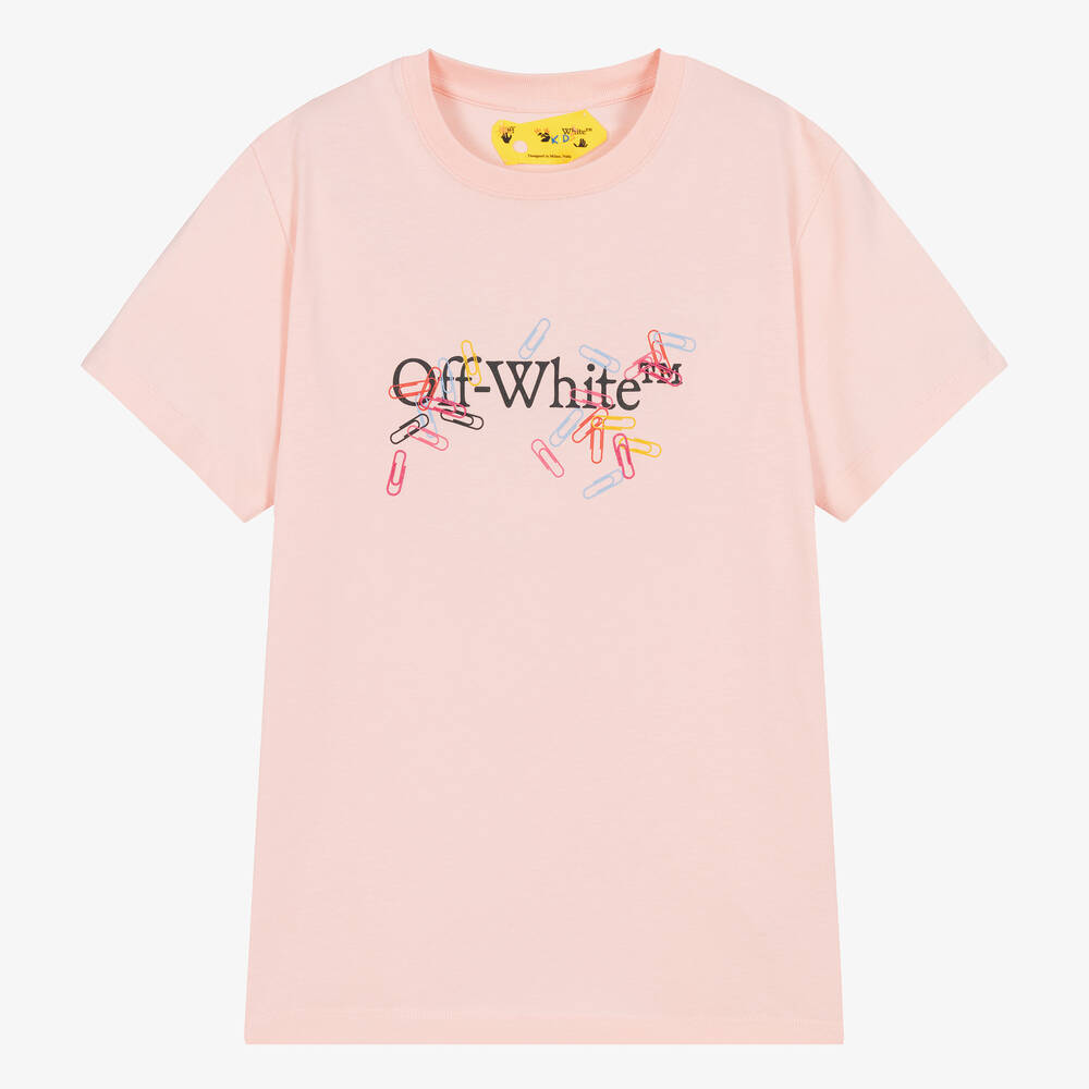 Off-White - تيشيرت قطن لون زهري تينز بناتي | Childrensalon