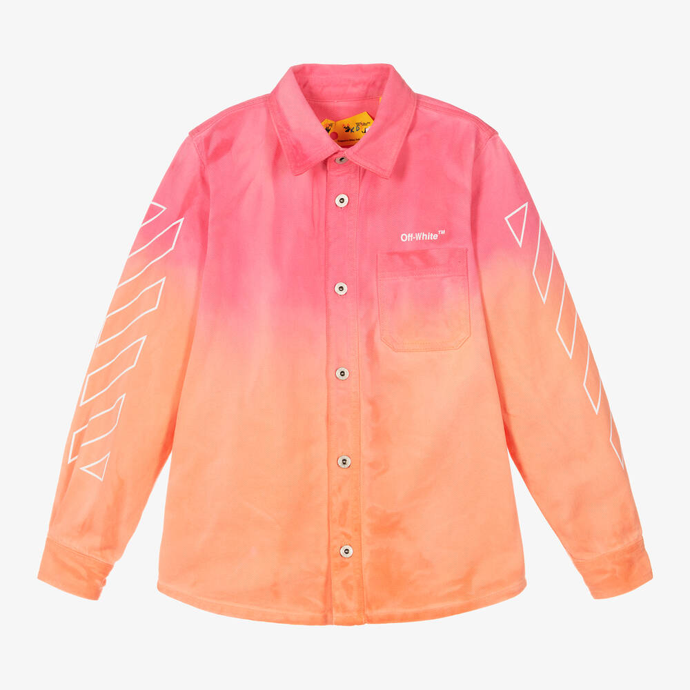 Off-White - Розовая джинсовая куртка с диагональным логотипом | Childrensalon