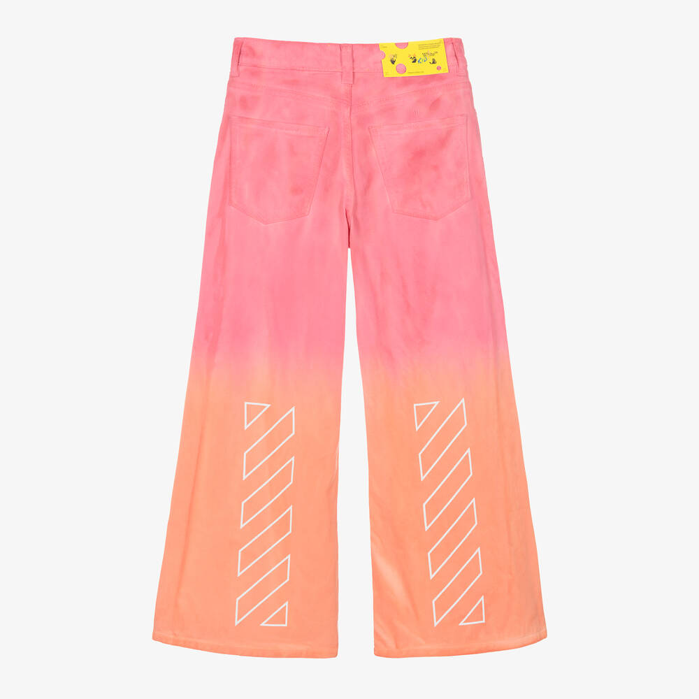 Off-White-Teen Girls Pink Diagonals Denim Jeans | Childrensalon Outlet