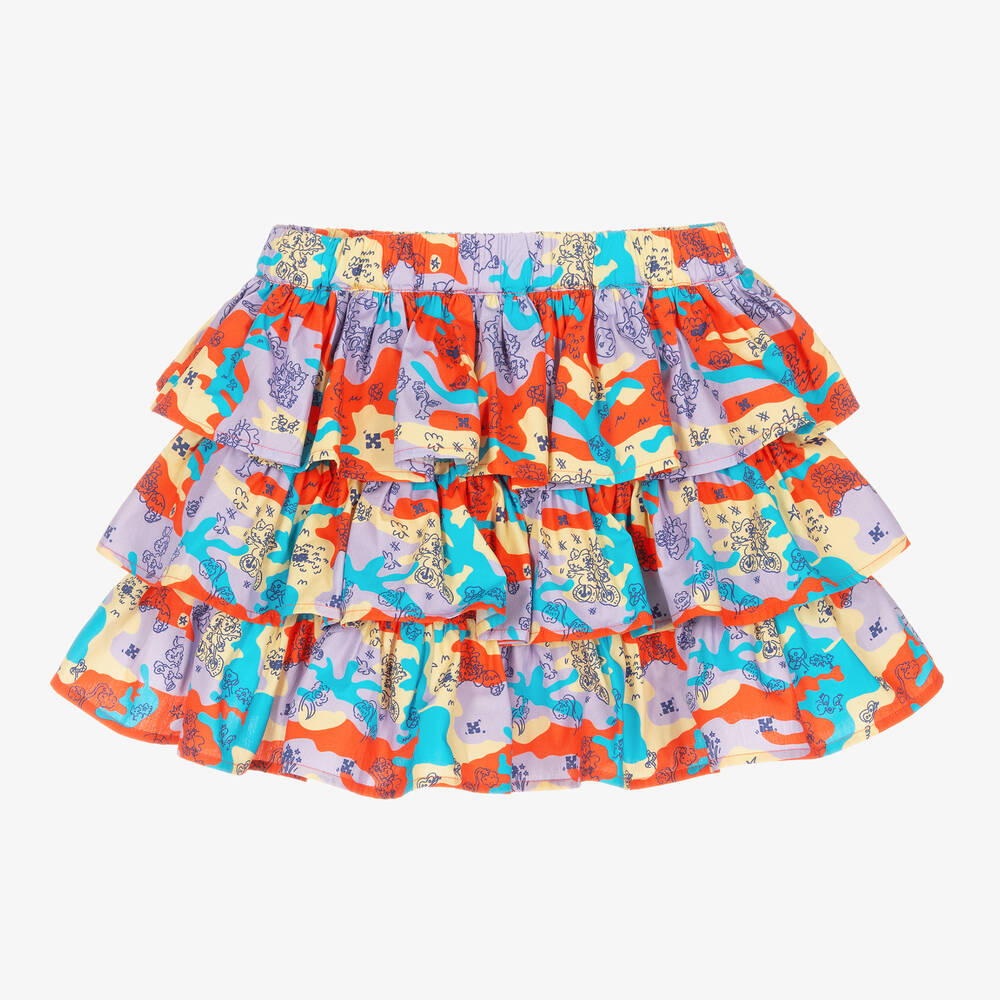 Off-White - Красно-фиолетовая юбка с рюшами и абстрактным принтом | Childrensalon