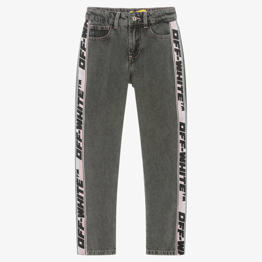 Off-White - Teen Girls Washed Black Off-White Band Jeans | Childrensalon