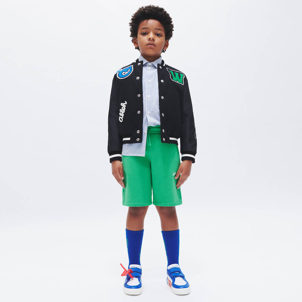 Off-White-Teen Green Cotton Jersey Shorts | Childrensalon Outlet