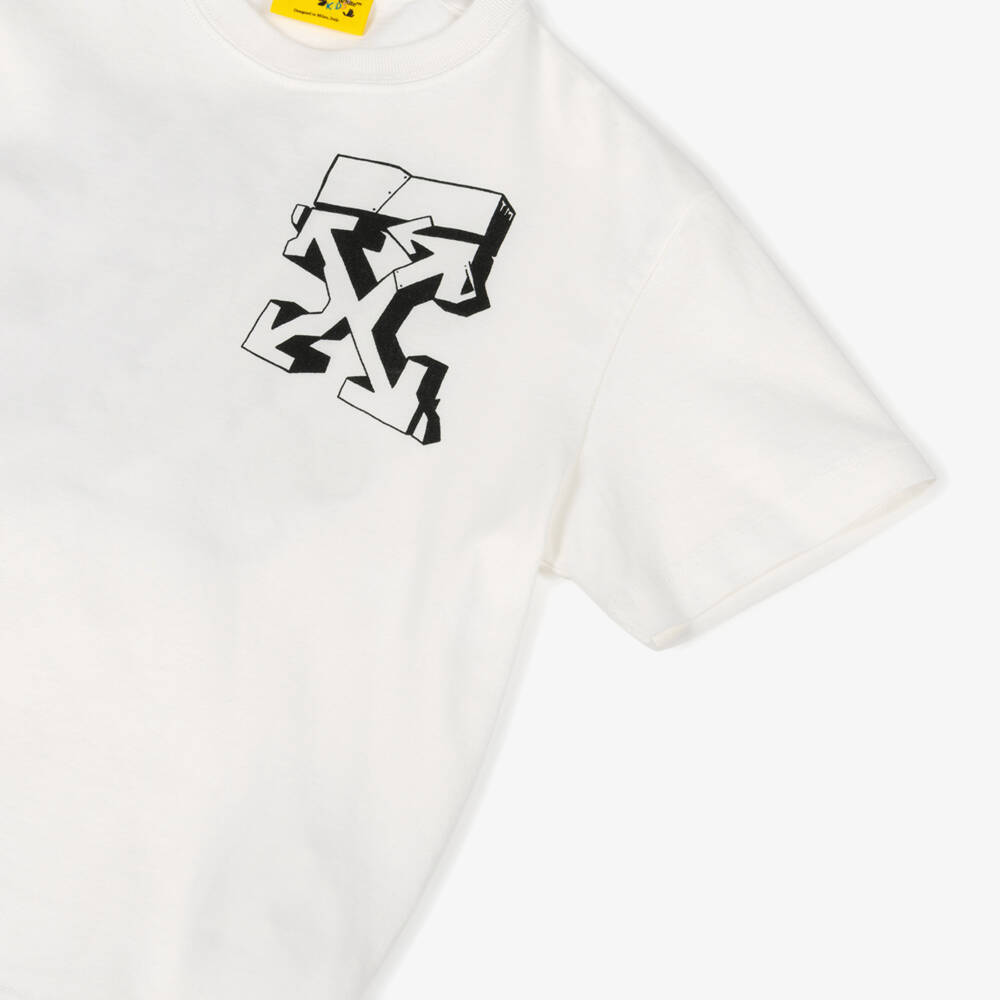 Off-White-White Graffiti Logo T-shirt | Childrensalon Outlet
