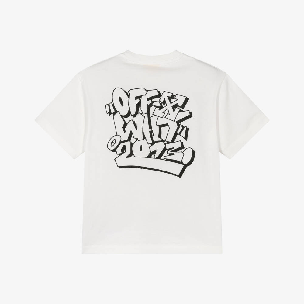 Off-White-White Graffiti Logo T-shirt | Childrensalon Outlet