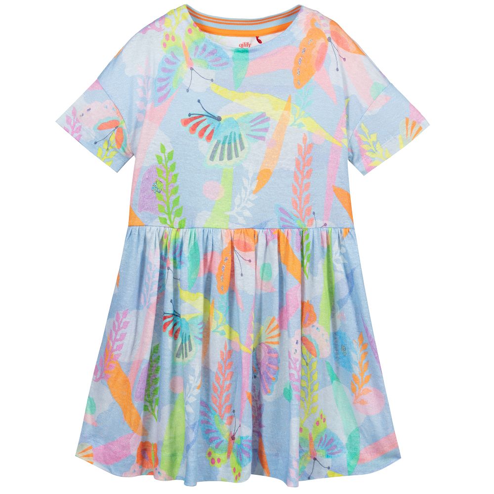 Oilily - Голубое льняное платье с бабочками | Childrensalon