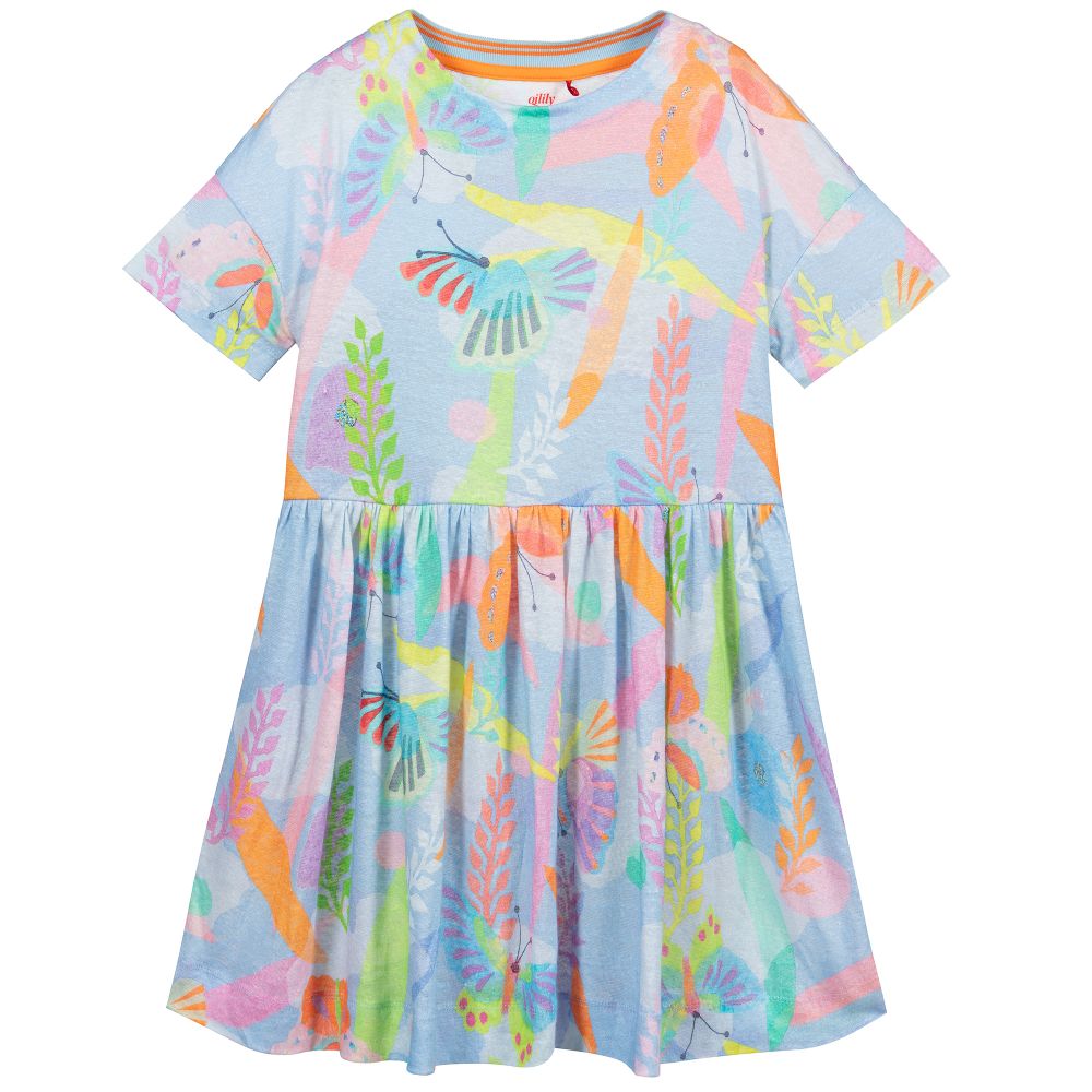 Oilily - Robe bleue en lin Papillon | Childrensalon