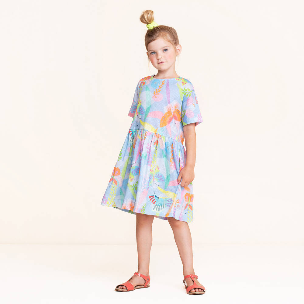 Oilily-فستان كتّان لون أزرق بطبعة فراشات | Childrensalon Outlet