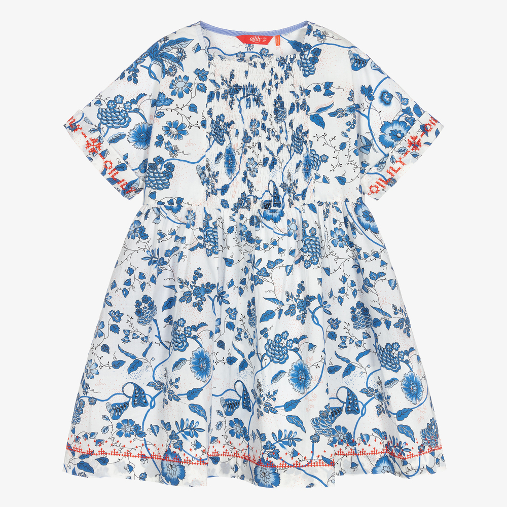 Oilily - Бело-голубое платье с цветами | Childrensalon