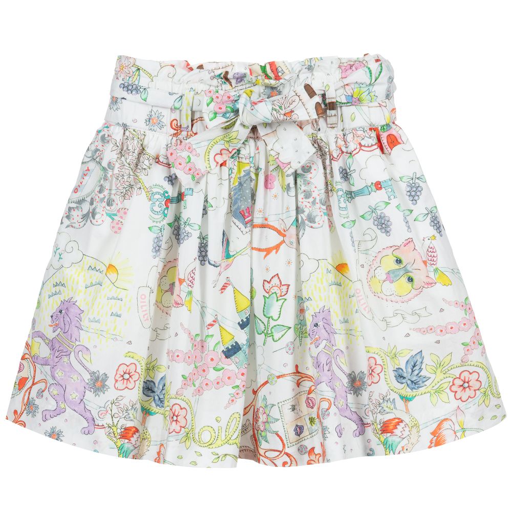 Oilily-تنورة قطن بوبلين لون ابيض بطبعة ملونة | Childrensalon Outlet