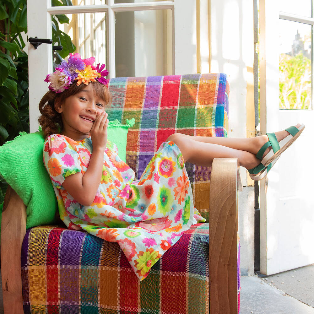 Oilily-Голубое шелковое платье с цветами для девочек | Childrensalon Outlet