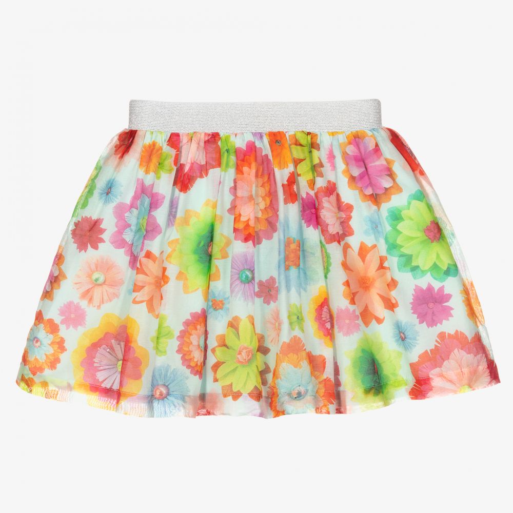 Oilily - Girls Blue Floral Silk Skirt | Childrensalon