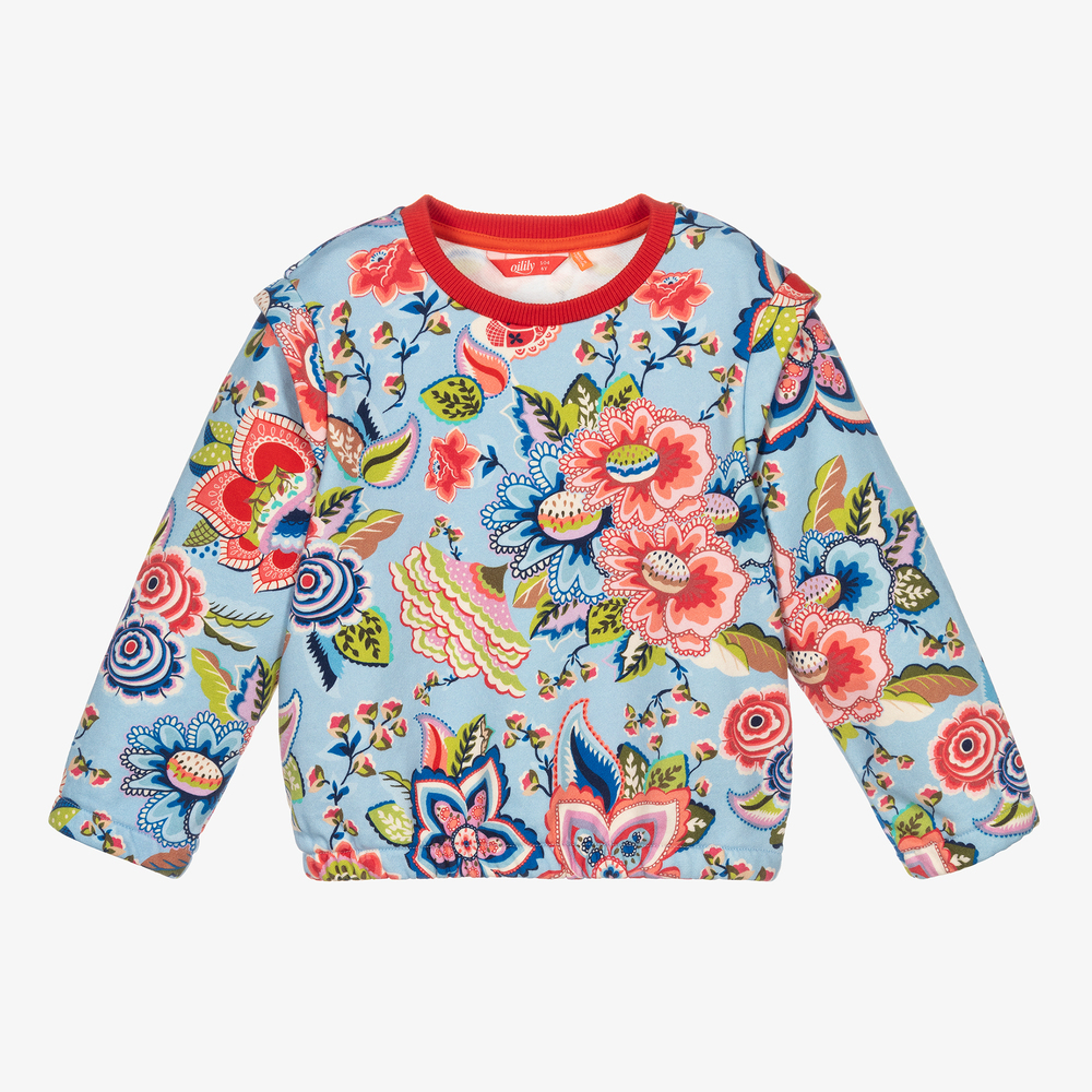 Oilily - Girls Blue Floral Sweatshirt | Childrensalon