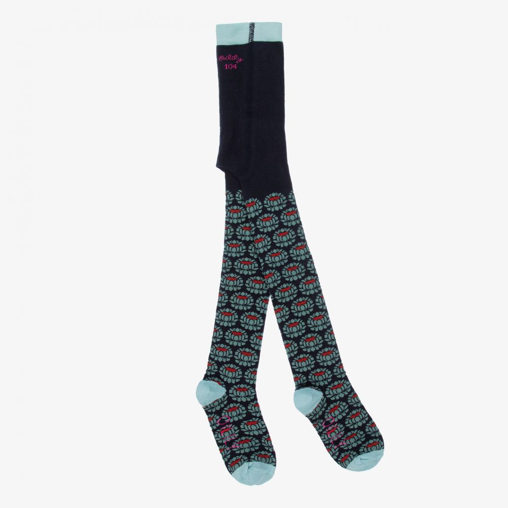 Oilily - Blaue Strumpfhose mit Blumen (M) | Childrensalon