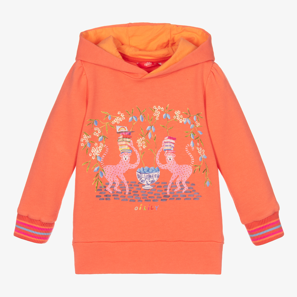 Oilily - Girls Coral Orange Hoodie | Childrensalon