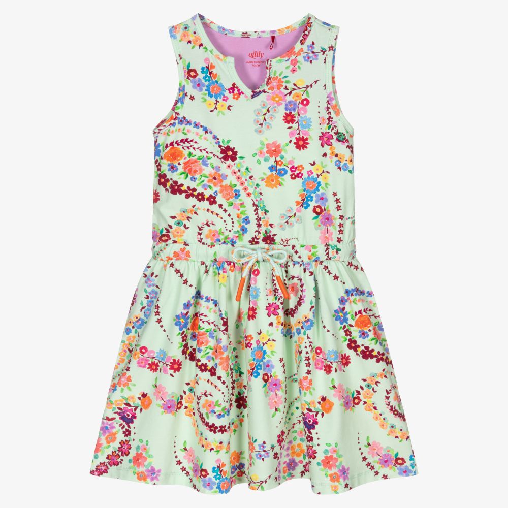 Oilily - Grünes Kleid mit Blumenmuster (M) | Childrensalon