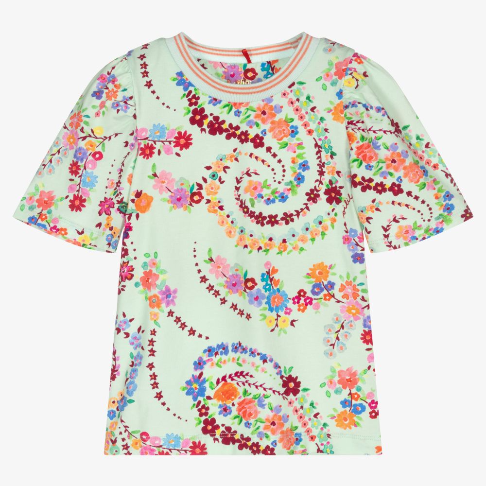 Oilily - Grünes T-Shirt mit Blumen-Print (M) | Childrensalon