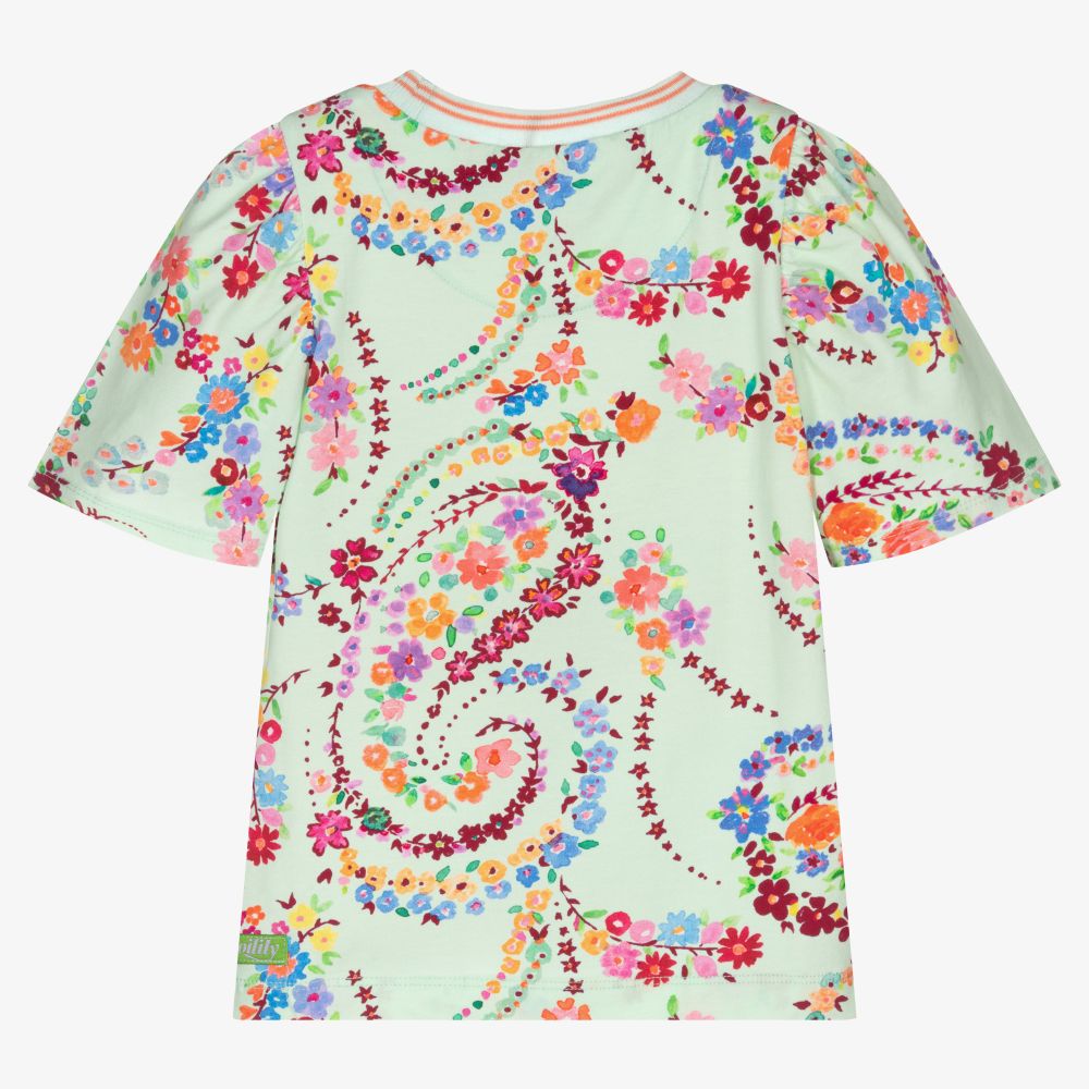 Oilily-Зеленая футболка с цветами для девочек | Childrensalon Outlet
