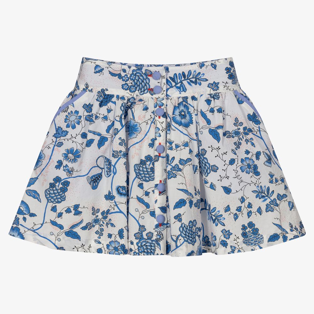 Oilily - Кремово-голубая юбка в цветочек для девочек | Childrensalon