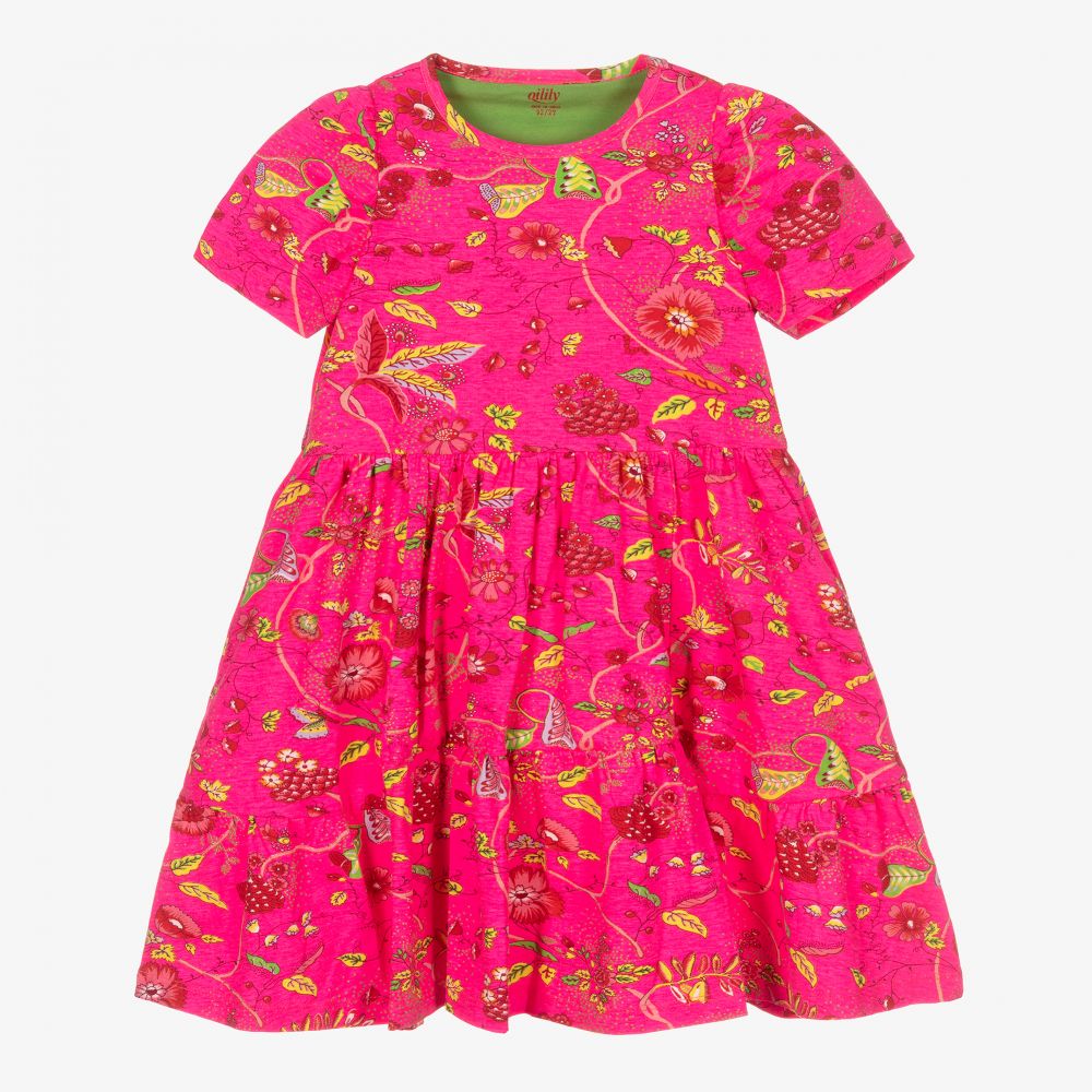 Oilily - Неоново-розовое платье в цветочек для девочек | Childrensalon