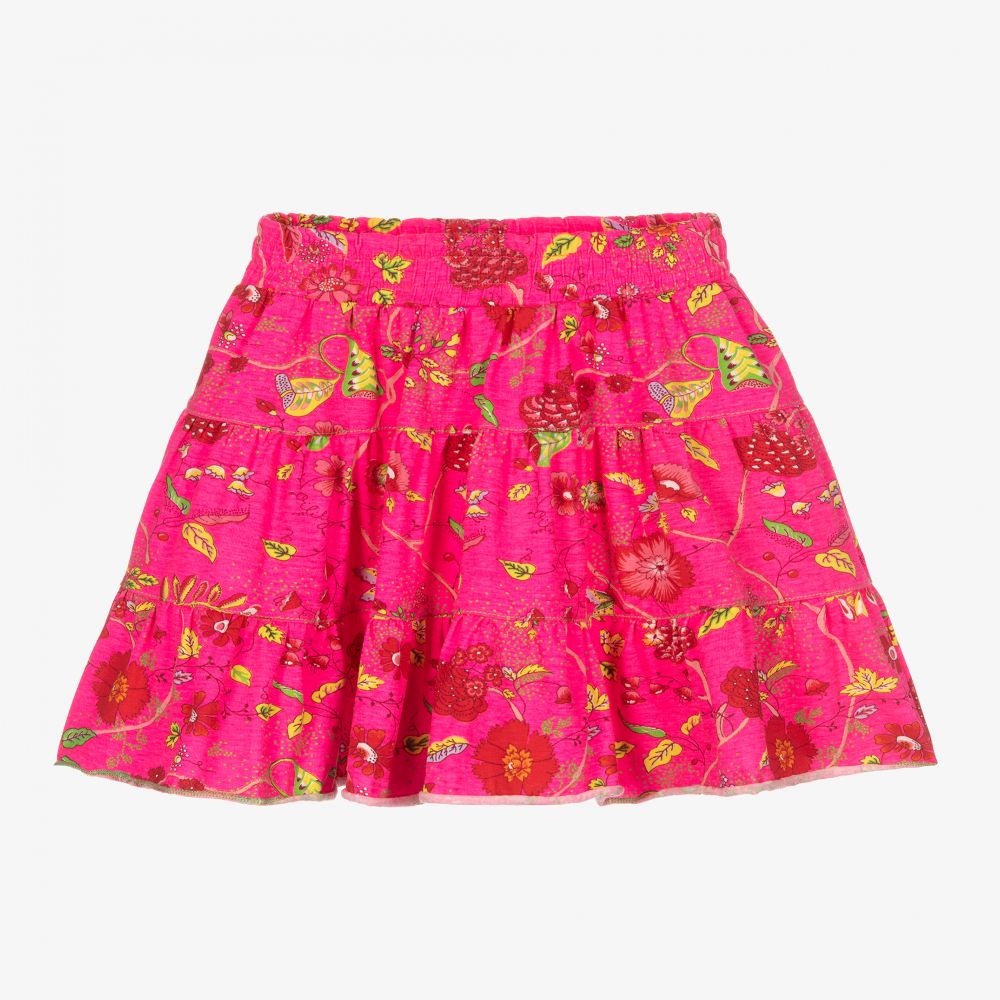 Oilily - Jupe rose fluo à fleurs Fille | Childrensalon