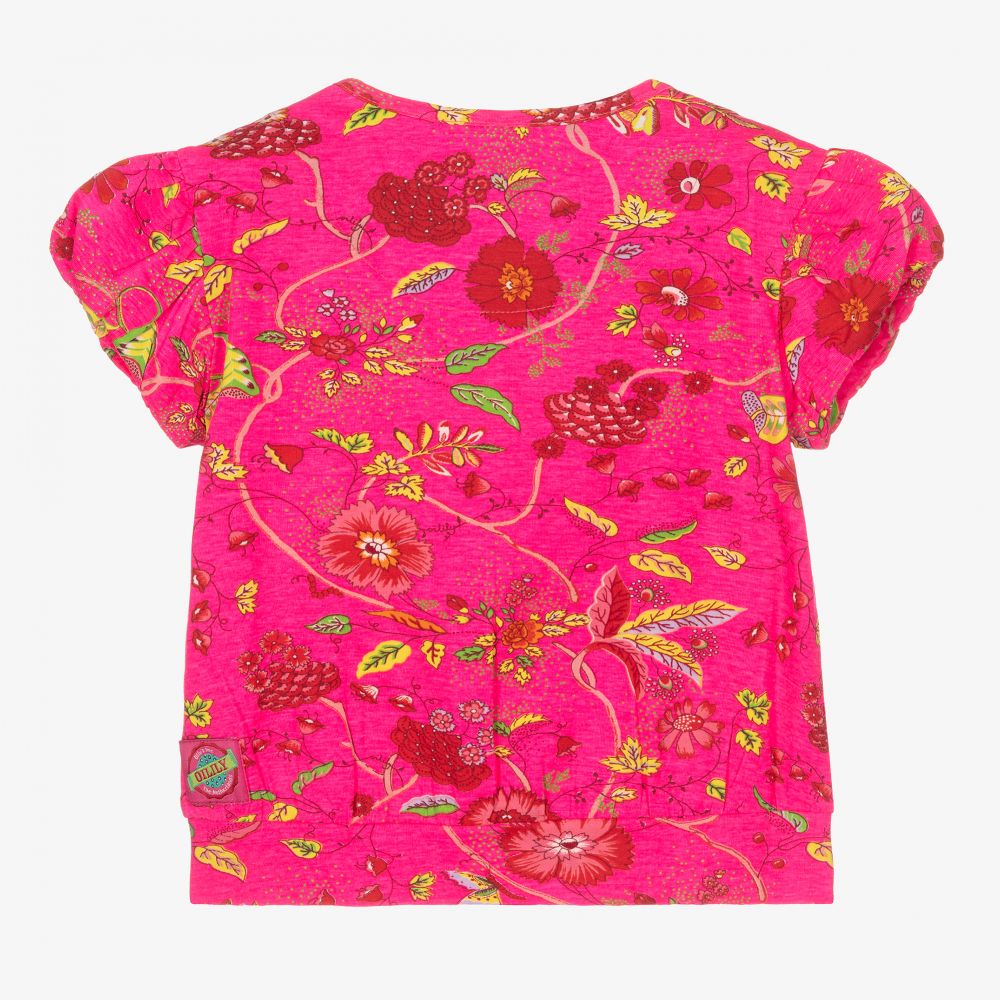 Oilily-Неоново-розовая футболка в цветочек для девочек | Childrensalon Outlet
